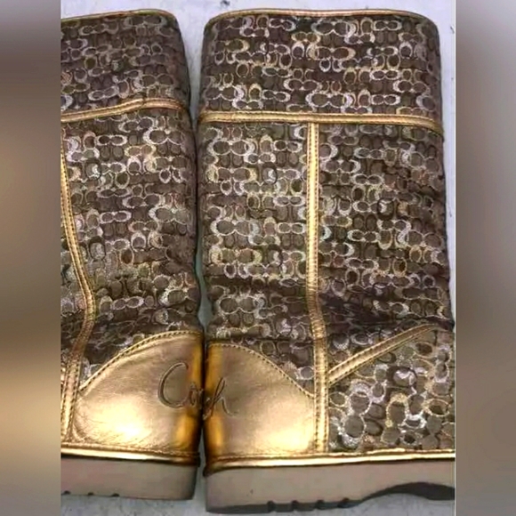 Coach Womens Nikole A7265 Gold Signature Print Round Toe Snow Boots Size 7 B - Picture 5 of 9
